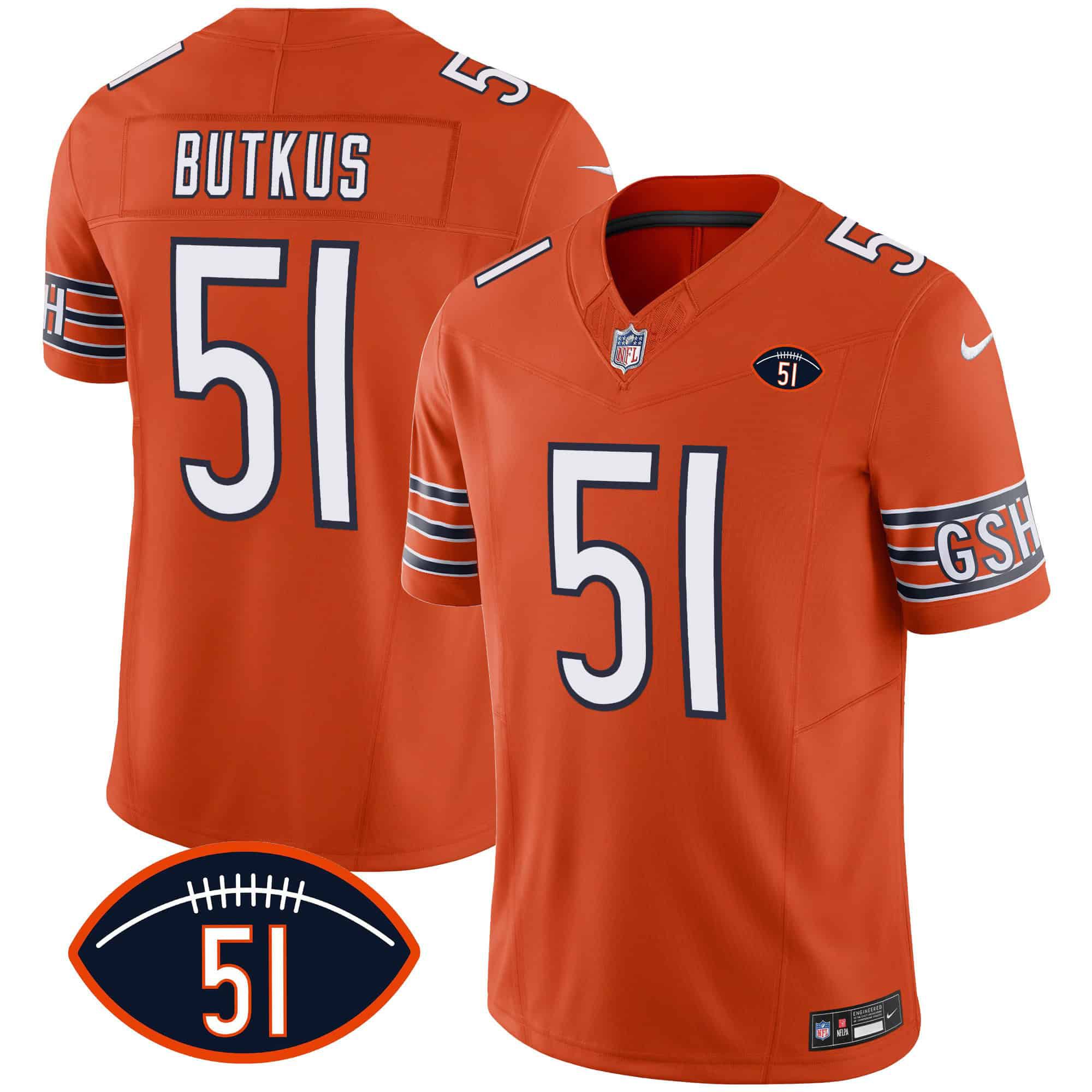 Men Chicago Bears #51 Butkus Orange 2024 Nike Patch GSH Vapor NFL Jersey->indianapolis colts->NFL Jersey